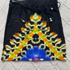 Chelsea Girl Abstract Knit Short Skirt Drawstring Beaded Black Multicolor S